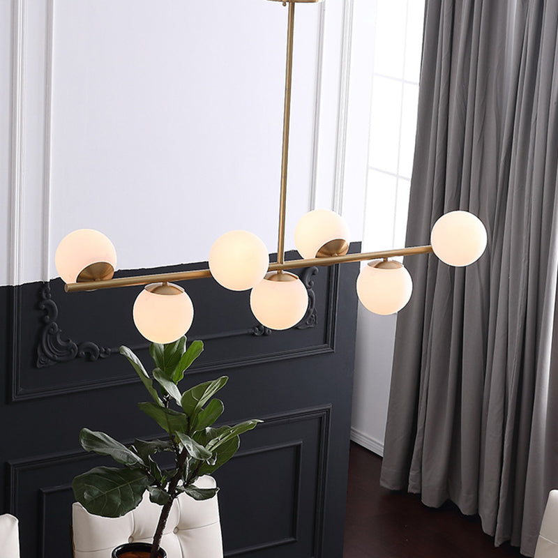 7 Light Modern Gold Metal Island Pendant Lighting Spherical White Glass Island Ceiling Light for Dining Table Clearhalo 'Ceiling Lights' 'Island Lights' 'Lighting' 2605100