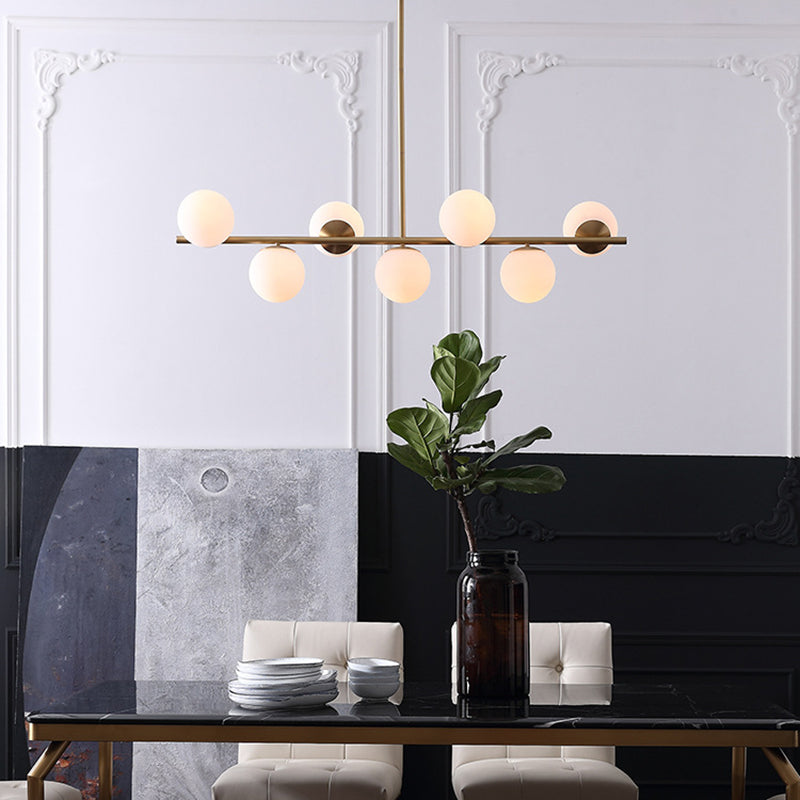 7 Light Modern Gold Metal Island Pendant Lighting Spherical White Glass Island Ceiling Light for Dining Table Clearhalo 'Ceiling Lights' 'Island Lights' 'Lighting' 2605101