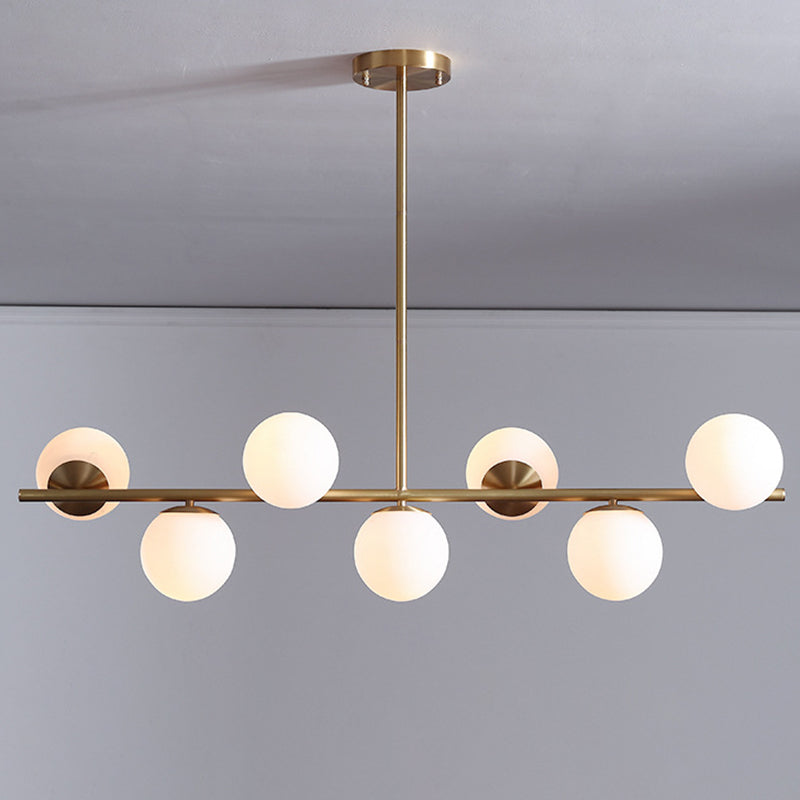 7 Light Modern Gold Metal Island Pendant Lighting Spherical White Glass Island Ceiling Light for Dining Table Clearhalo 'Ceiling Lights' 'Island Lights' 'Lighting' 2605102