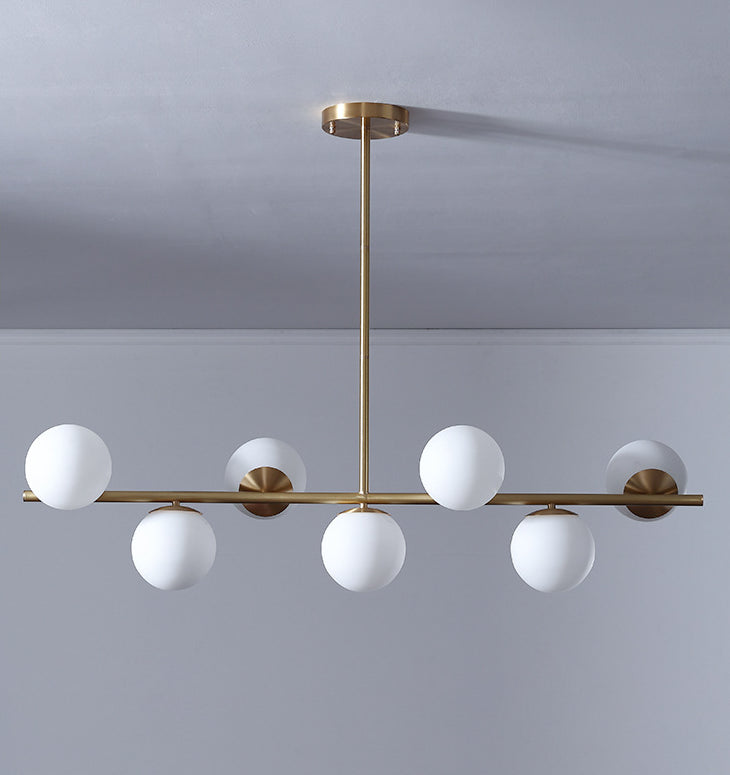 7 Light Modern Gold Metal Island Pendant Lighting Spherical White Glass Island Ceiling Light for Dining Table Clearhalo 'Ceiling Lights' 'Island Lights' 'Lighting' 2605105
