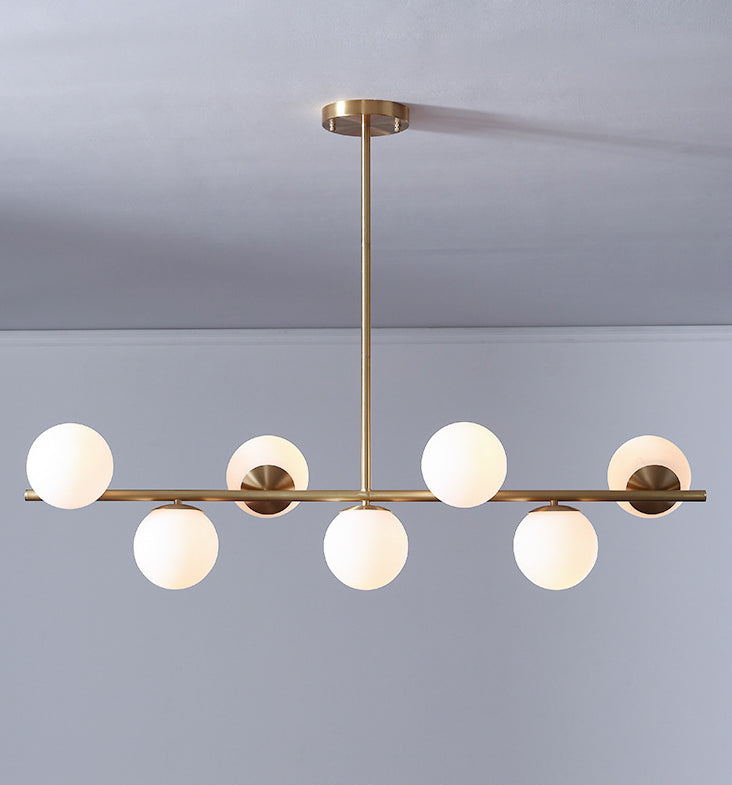7 Light Modern Gold Metal Island Pendant Lighting Spherical White Glass Island Ceiling Light for Dining Table Clearhalo 'Ceiling Lights' 'Island Lights' 'Lighting' 2605106