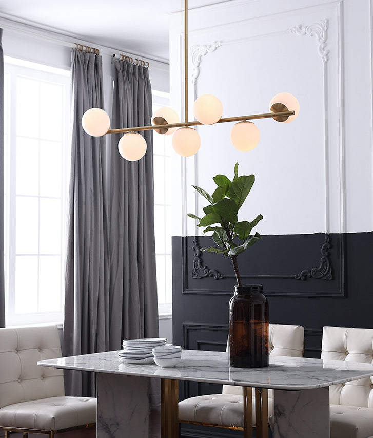 7 Light Modern Gold Metal Island Pendant Lighting Spherical White Glass Island Ceiling Light for Dining Table Clearhalo 'Ceiling Lights' 'Island Lights' 'Lighting' 2605109