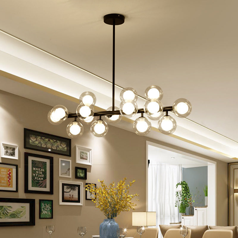 16 Light Modern Black Island Pendant Lighting Spherical Glass Island Ceiling Light for Dining Table Clearhalo 'Ceiling Lights' 'Island Lights' 'Lighting' 2605153