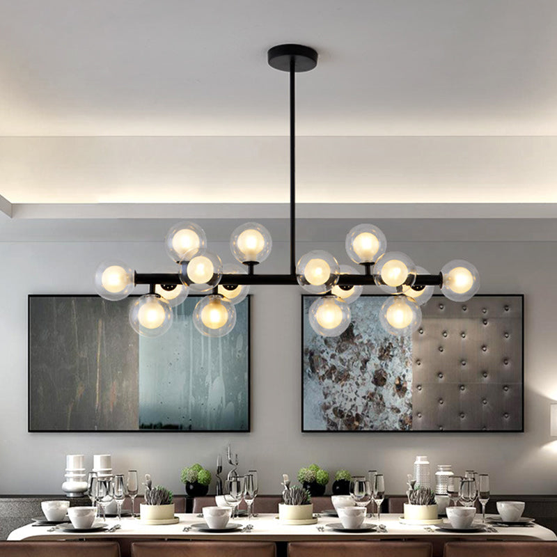 16 Light Modern Black Island Pendant Lighting Spherical Glass Island Ceiling Light for Dining Table Clearhalo 'Ceiling Lights' 'Island Lights' 'Lighting' 2605154