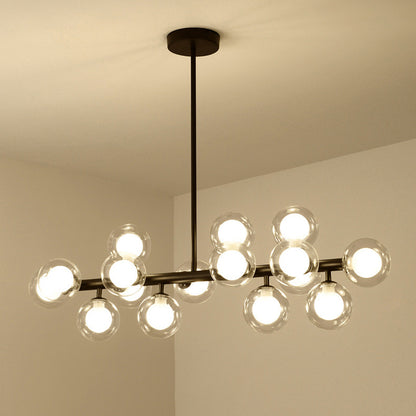 16 Light Modern Black Island Pendant Lighting Spherical Glass Island Ceiling Light for Dining Table Black Clearhalo 'Ceiling Lights' 'Island Lights' 'Lighting' 2605156