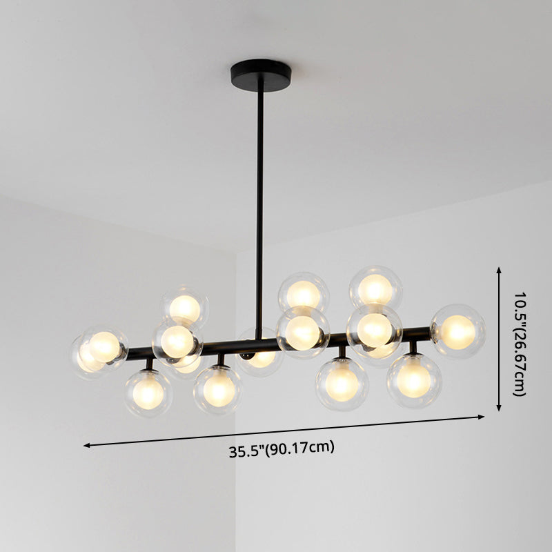 16 Light Modern Black Island Pendant Lighting Spherical Glass Island Ceiling Light for Dining Table Clearhalo 'Ceiling Lights' 'Island Lights' 'Lighting' 2605158