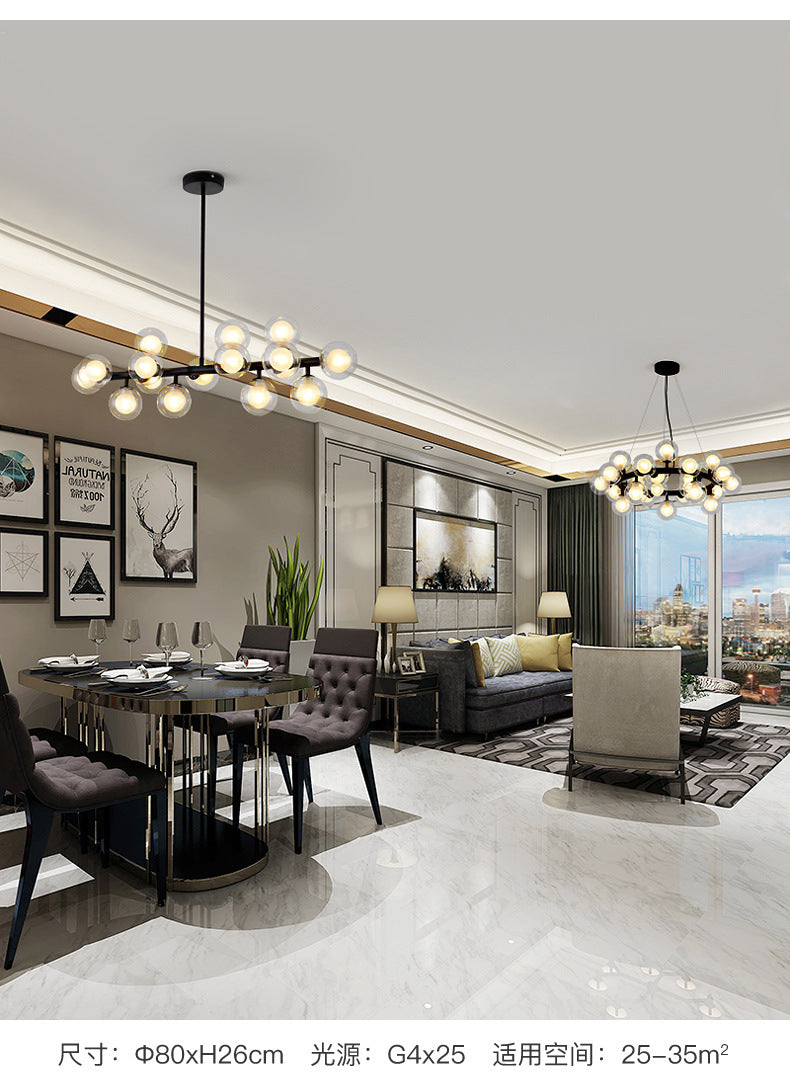 16 Light Modern Black Island Pendant Lighting Spherical Glass Island Ceiling Light for Dining Table Clearhalo 'Ceiling Lights' 'Island Lights' 'Lighting' 2605159