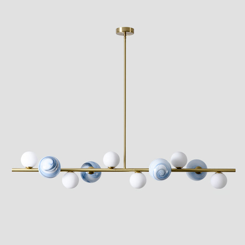 Modern Minimalism Gold Metal Island Pendant Lighting Spherical Glass Island Ceiling Light for Dining Table 10 Blue Clearhalo 'Ceiling Lights' 'Island Lights' 'Lighting' 2605162