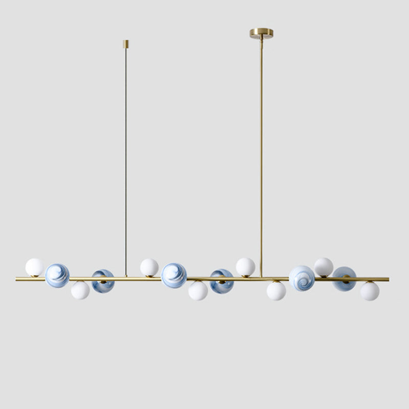 Modern Minimalism Gold Metal Island Pendant Lighting Spherical Glass Island Ceiling Light for Dining Table 14 Blue Clearhalo 'Ceiling Lights' 'Island Lights' 'Lighting' 2605163