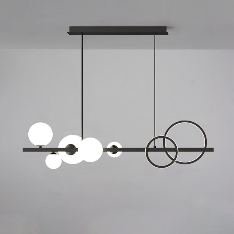 5 Light Modern Black Metal Island Pendant Lighting Spherical Glass Island Ceiling Light for Dining Table White Clearhalo 'Ceiling Lights' 'Island Lights' 'Lighting' 2605182