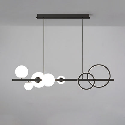 5 Light Modern Black Metal Island Pendant Lighting Spherical Glass Island Ceiling Light for Dining Table White Clearhalo 'Ceiling Lights' 'Island Lights' 'Lighting' 2605182