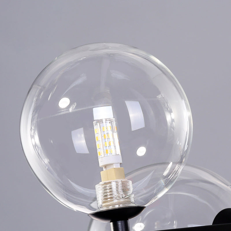 5 Light Modern Black Metal Island Pendant Lighting Spherical Glass Island Ceiling Light for Dining Table Clearhalo 'Ceiling Lights' 'Island Lights' 'Lighting' 2605185