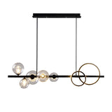5 Light Modern Black Metal Island Pendant Lighting Spherical Glass Island Ceiling Light for Dining Table Clearhalo 'Ceiling Lights' 'Island Lights' 'Lighting' 2605186
