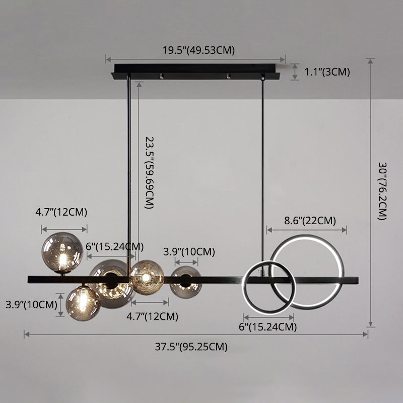 5 Light Modern Black Metal Island Pendant Lighting Spherical Glass Island Ceiling Light for Dining Table Clearhalo 'Ceiling Lights' 'Island Lights' 'Lighting' 2605187