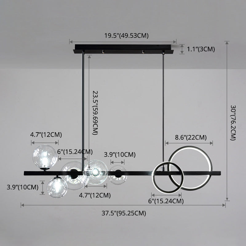 5 Light Modern Black Metal Island Pendant Lighting Spherical Glass Island Ceiling Light for Dining Table Clearhalo 'Ceiling Lights' 'Island Lights' 'Lighting' 2605188