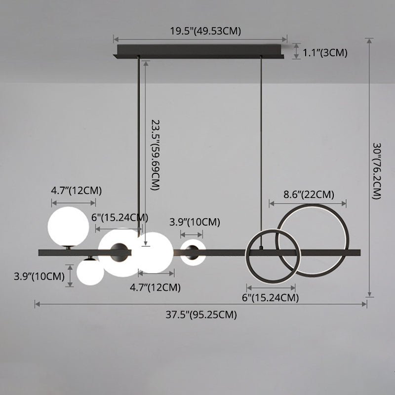 5 Light Modern Black Metal Island Pendant Lighting Spherical Glass Island Ceiling Light for Dining Table Clearhalo 'Ceiling Lights' 'Island Lights' 'Lighting' 2605189