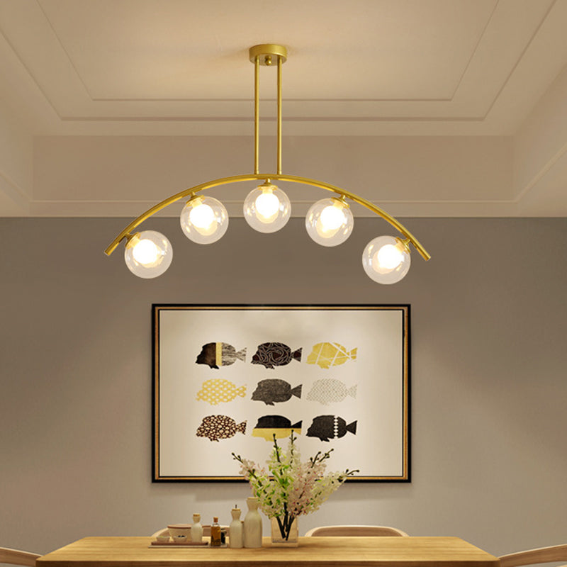 Mid-Century Modern Gold Metal Island Pendant Lighting Spherical Glass Island Ceiling Light for Dining Table Clearhalo 'Ceiling Lights' 'Island Lights' 'Lighting' 2605225