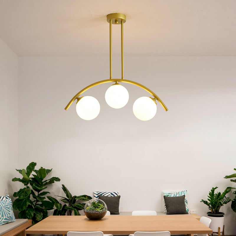 Mid-Century Modern Gold Metal Island Pendant Lighting Spherical Glass Island Ceiling Light for Dining Table 3 Gold White Clearhalo 'Ceiling Lights' 'Island Lights' 'Lighting' 2605226