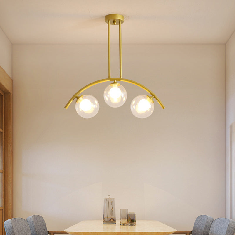 Mid-Century Modern Gold Metal Island Pendant Lighting Spherical Glass Island Ceiling Light for Dining Table Clearhalo 'Ceiling Lights' 'Island Lights' 'Lighting' 2605227