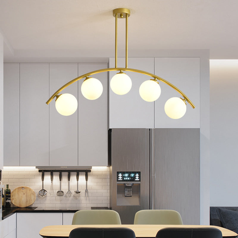 Mid-Century Modern Gold Metal Island Pendant Lighting Spherical Glass Island Ceiling Light for Dining Table 5 Gold White Clearhalo 'Ceiling Lights' 'Island Lights' 'Lighting' 2605228