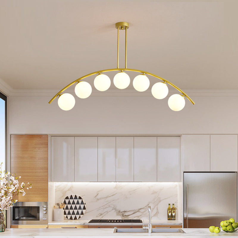 Mid-Century Modern Gold Metal Island Pendant Lighting Spherical Glass Island Ceiling Light for Dining Table 7 Gold White Clearhalo 'Ceiling Lights' 'Island Lights' 'Lighting' 2605229