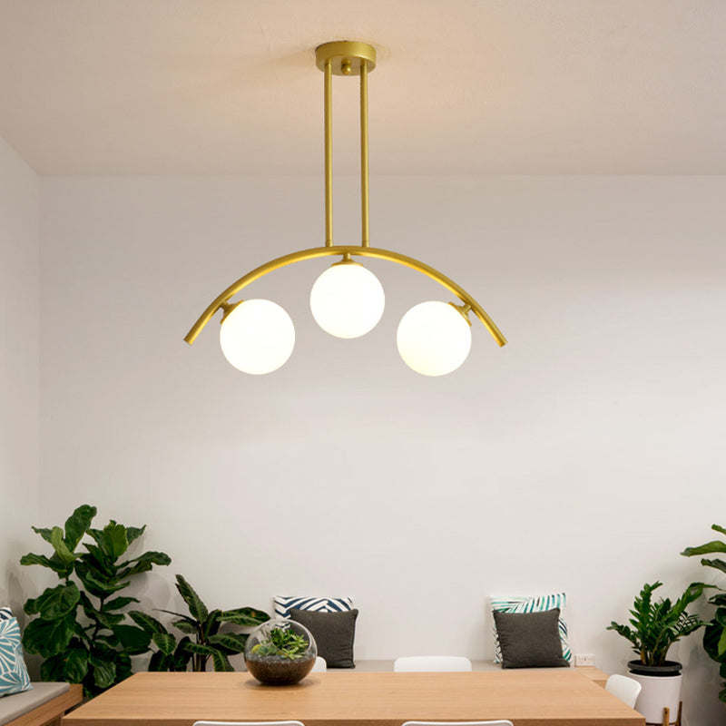 Mid-Century Modern Gold Metal Island Pendant Lighting Spherical Glass Island Ceiling Light for Dining Table Clearhalo 'Ceiling Lights' 'Island Lights' 'Lighting' 2605230