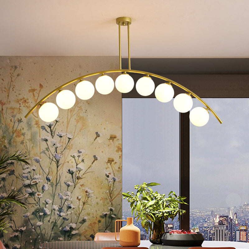 Mid-Century Modern Gold Metal Island Pendant Lighting Spherical Glass Island Ceiling Light for Dining Table 9 Gold White Clearhalo 'Ceiling Lights' 'Island Lights' 'Lighting' 2605232