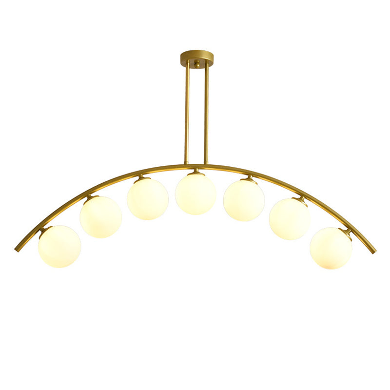 Mid-Century Modern Gold Metal Island Pendant Lighting Spherical Glass Island Ceiling Light for Dining Table Clearhalo 'Ceiling Lights' 'Island Lights' 'Lighting' 2605233