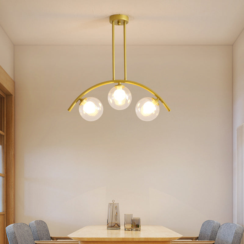 Mid-Century Modern Gold Metal Island Pendant Lighting Spherical Glass Island Ceiling Light for Dining Table 3 Gold Clear Clearhalo 'Ceiling Lights' 'Island Lights' 'Lighting' 2605234