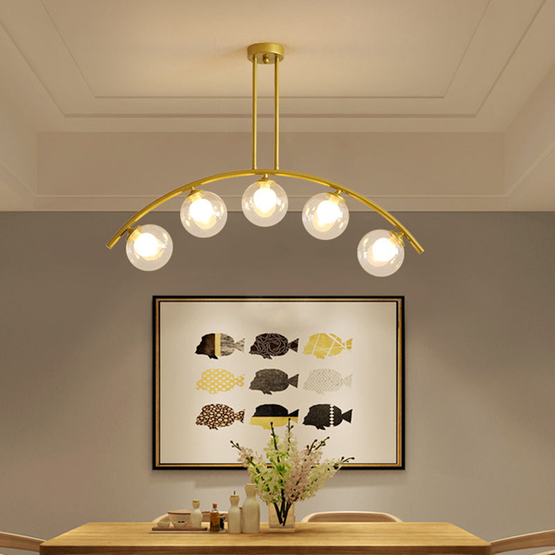 Mid-Century Modern Gold Metal Island Pendant Lighting Spherical Glass Island Ceiling Light for Dining Table 5 Gold Clear Clearhalo 'Ceiling Lights' 'Island Lights' 'Lighting' 2605235