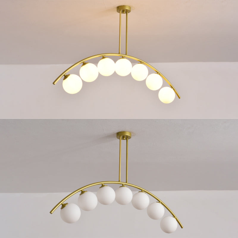 Mid-Century Modern Gold Metal Island Pendant Lighting Spherical Glass Island Ceiling Light for Dining Table Clearhalo 'Ceiling Lights' 'Island Lights' 'Lighting' 2605238