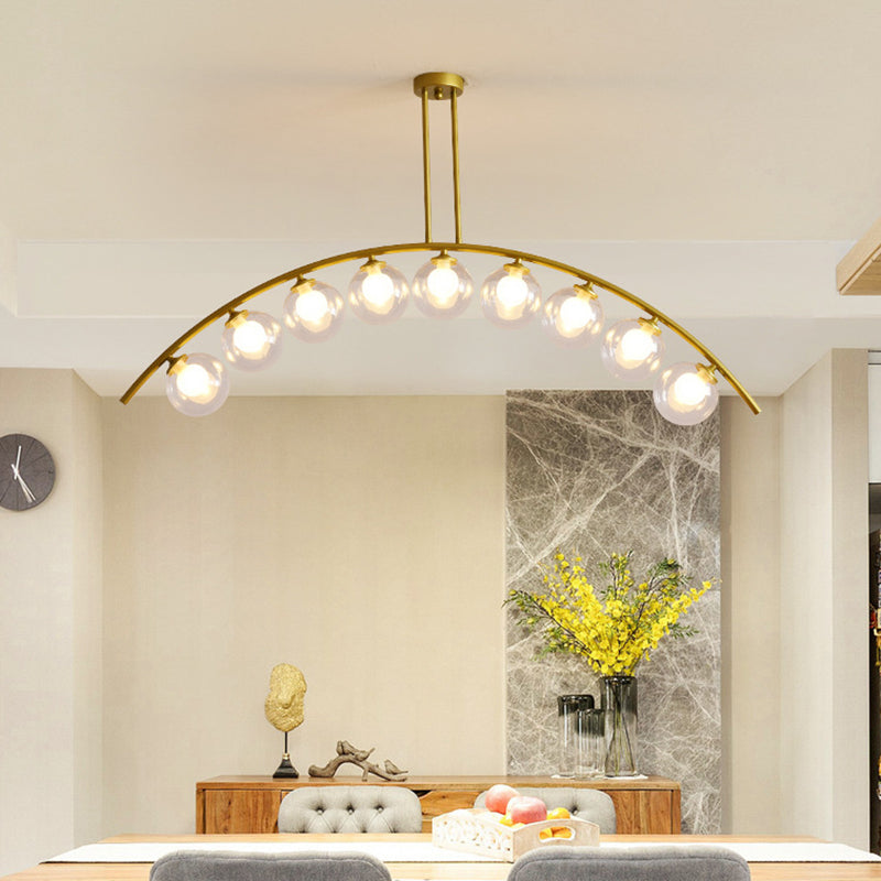 Mid-Century Modern Gold Metal Island Pendant Lighting Spherical Glass Island Ceiling Light for Dining Table 9 Gold Clear Clearhalo 'Ceiling Lights' 'Island Lights' 'Lighting' 2605239