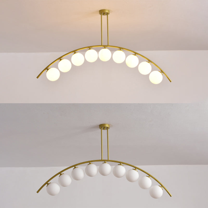 Mid-Century Modern Gold Metal Island Pendant Lighting Spherical Glass Island Ceiling Light for Dining Table Clearhalo 'Ceiling Lights' 'Island Lights' 'Lighting' 2605240