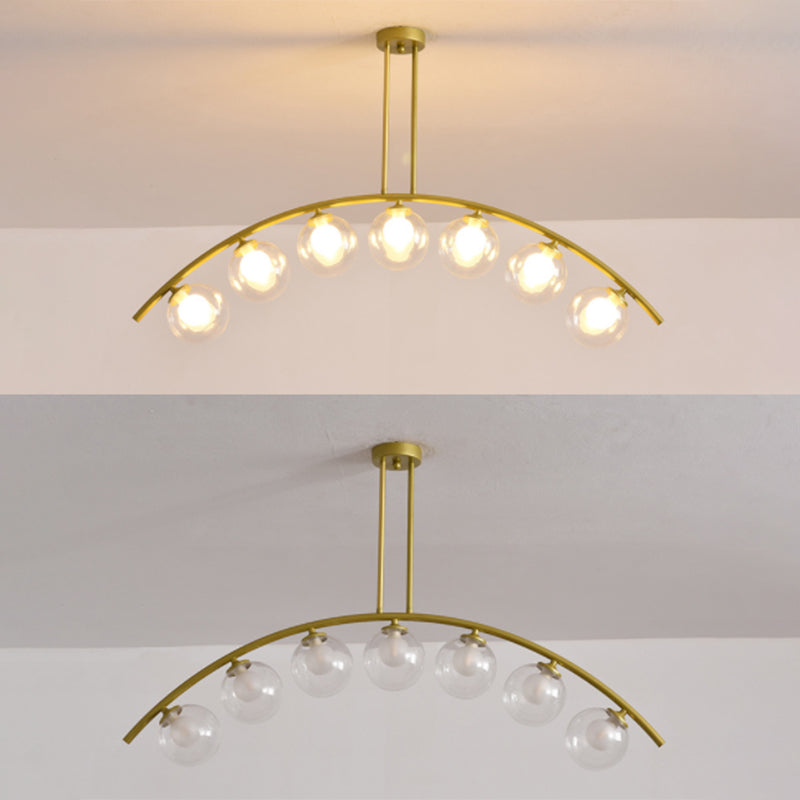 Mid-Century Modern Gold Metal Island Pendant Lighting Spherical Glass Island Ceiling Light for Dining Table Clearhalo 'Ceiling Lights' 'Island Lights' 'Lighting' 2605241