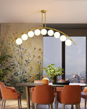 Mid-Century Modern Gold Metal Island Pendant Lighting Spherical Glass Island Ceiling Light for Dining Table Clearhalo 'Ceiling Lights' 'Island Lights' 'Lighting' 2605245