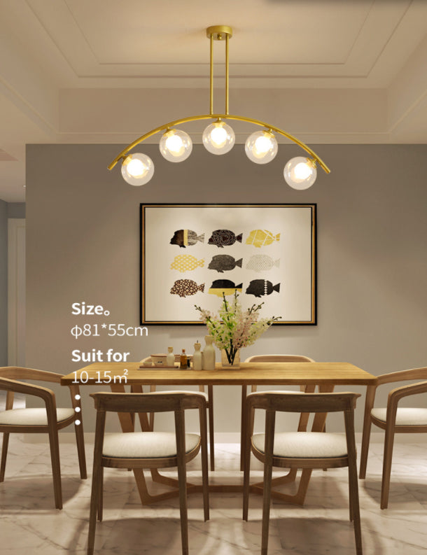 Mid-Century Modern Gold Metal Island Pendant Lighting Spherical Glass Island Ceiling Light for Dining Table Clearhalo 'Ceiling Lights' 'Island Lights' 'Lighting' 2605247