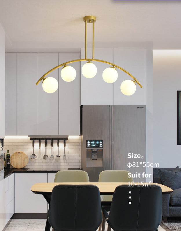 Mid-Century Modern Gold Metal Island Pendant Lighting Spherical Glass Island Ceiling Light for Dining Table Clearhalo 'Ceiling Lights' 'Island Lights' 'Lighting' 2605248