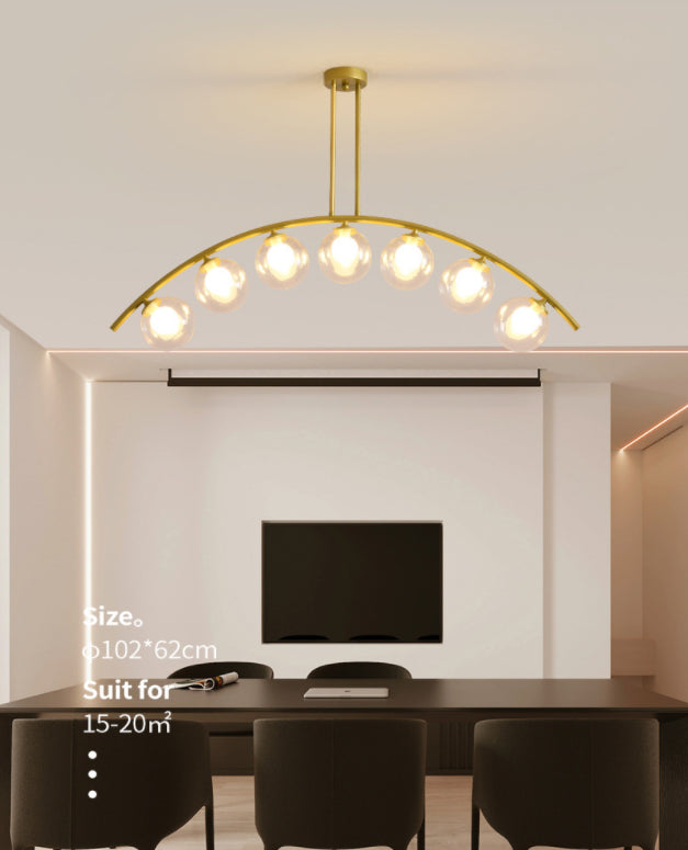 Mid-Century Modern Gold Metal Island Pendant Lighting Spherical Glass Island Ceiling Light for Dining Table Clearhalo 'Ceiling Lights' 'Island Lights' 'Lighting' 2605249