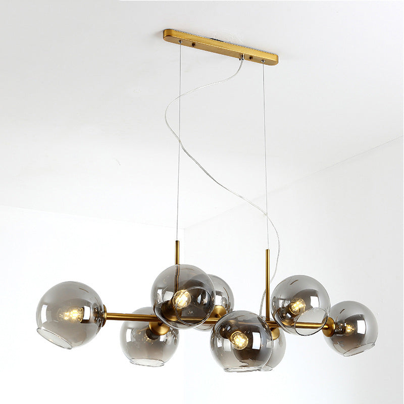 8 Light Mid-Century Gold Metal Island Pendant Lighting Spherical Glass Island Ceiling Light for Dining Table Clearhalo 'Ceiling Lights' 'Island Lights' 'Lighting' 2605250