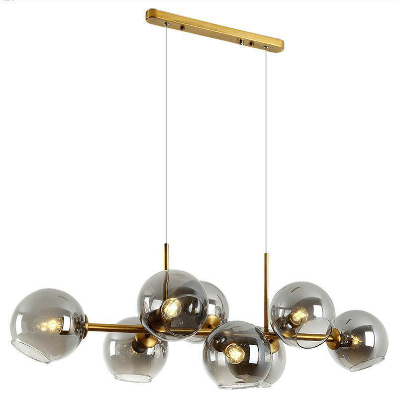 8 Light Mid-Century Gold Metal Island Pendant Lighting Spherical Glass Island Ceiling Light for Dining Table Clearhalo 'Ceiling Lights' 'Island Lights' 'Lighting' 2605254