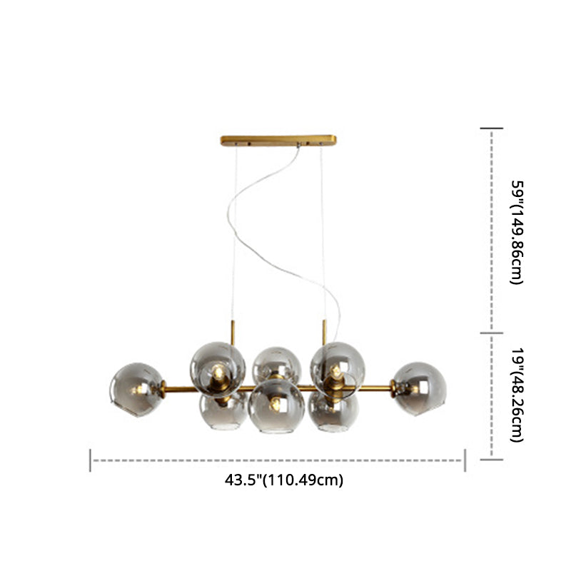8 Light Mid-Century Gold Metal Island Pendant Lighting Spherical Glass Island Ceiling Light for Dining Table Clearhalo 'Ceiling Lights' 'Island Lights' 'Lighting' 2605255