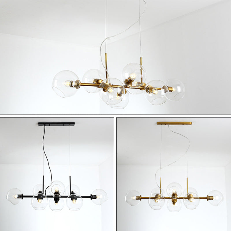8 Light Mid-Century Gold Metal Island Pendant Lighting Spherical Glass Island Ceiling Light for Dining Table Clearhalo 'Ceiling Lights' 'Island Lights' 'Lighting' 2605257