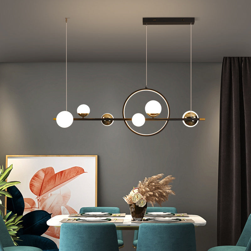 6 Light Modern Black Metal Island Pendant Lighting Spherical Glass Island Ceiling Light for Dining Table Clearhalo 'Ceiling Lights' 'Island Lights' 'Lighting' 2605271