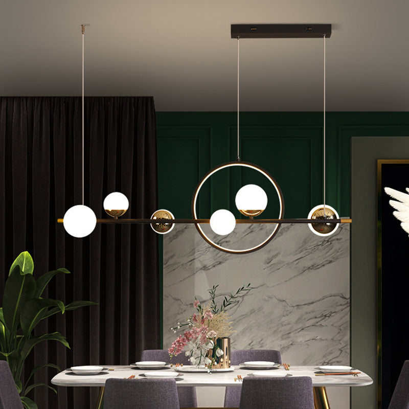 6 Light Modern Black Metal Island Pendant Lighting Spherical Glass Island Ceiling Light for Dining Table Clearhalo 'Ceiling Lights' 'Island Lights' 'Lighting' 2605273