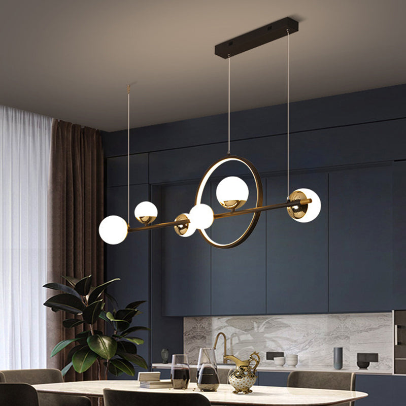6 Light Modern Black Metal Island Pendant Lighting Spherical Glass Island Ceiling Light for Dining Table Clearhalo 'Ceiling Lights' 'Island Lights' 'Lighting' 2605274