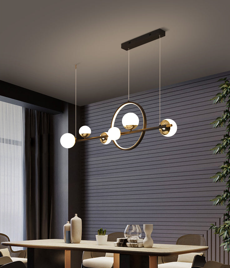 6 Light Modern Black Metal Island Pendant Lighting Spherical Glass Island Ceiling Light for Dining Table Clearhalo 'Ceiling Lights' 'Island Lights' 'Lighting' 2605278