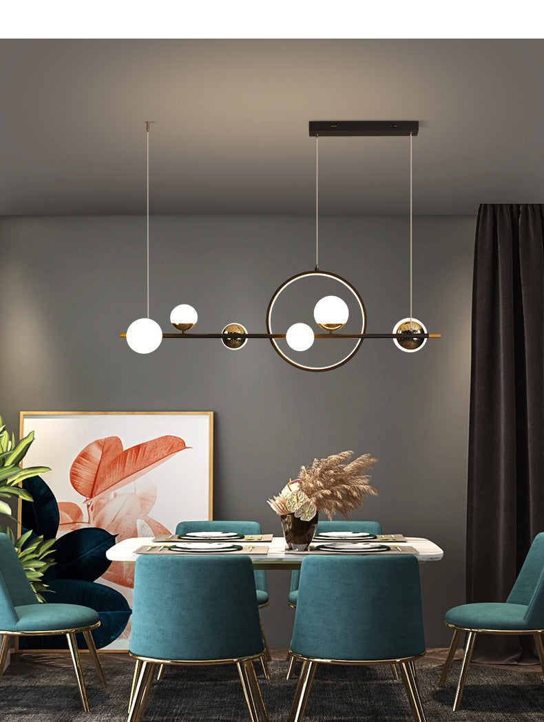6 Light Modern Black Metal Island Pendant Lighting Spherical Glass Island Ceiling Light for Dining Table Clearhalo 'Ceiling Lights' 'Island Lights' 'Lighting' 2605279