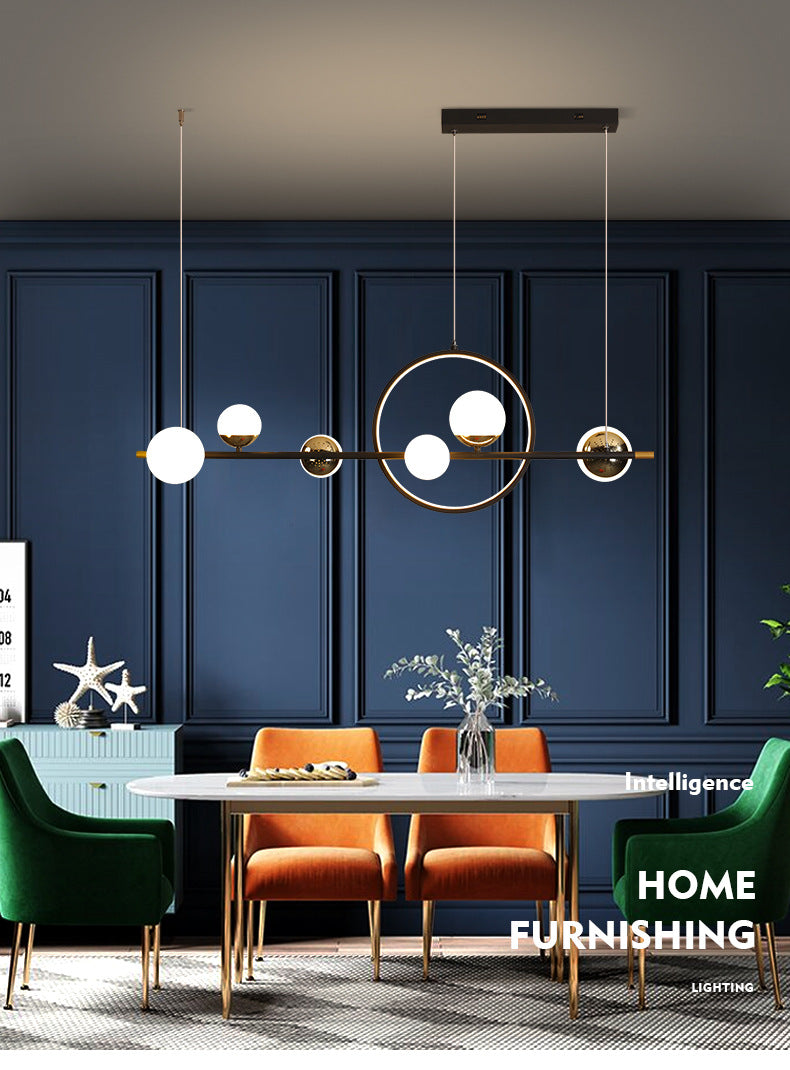 6 Light Modern Black Metal Island Pendant Lighting Spherical Glass Island Ceiling Light for Dining Table Clearhalo 'Ceiling Lights' 'Island Lights' 'Lighting' 2605281