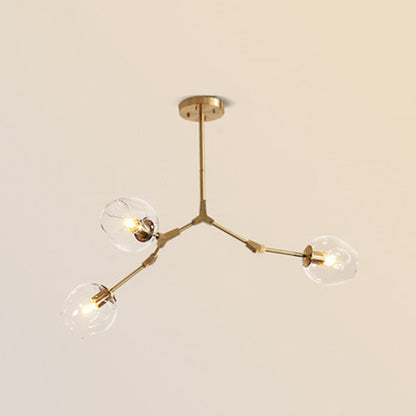 Post-Modern Metal Hanging Chandelier Light Clear Glass Shade Suspension Light in Gold for Bedroom 3 Gold Clearhalo 'Ceiling Lights' 'Chandeliers' Lighting' 2605290