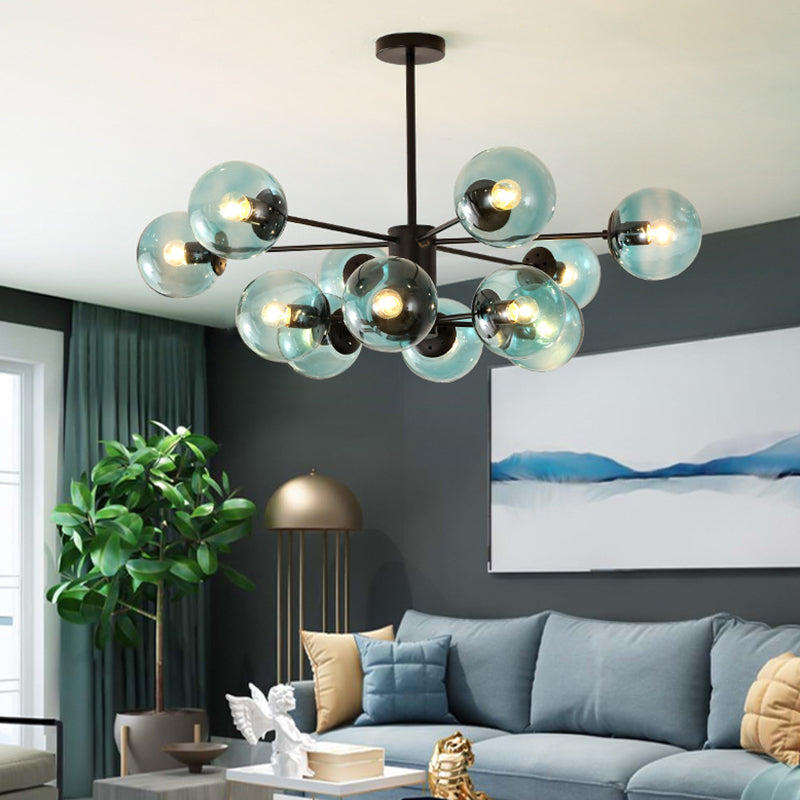 Modern Metal Hanging Chandelier Light Spherical Glass Shade Suspension Light in Black for Bedroom Clearhalo 'Ceiling Lights' 'Chandeliers' Lighting' 2605315